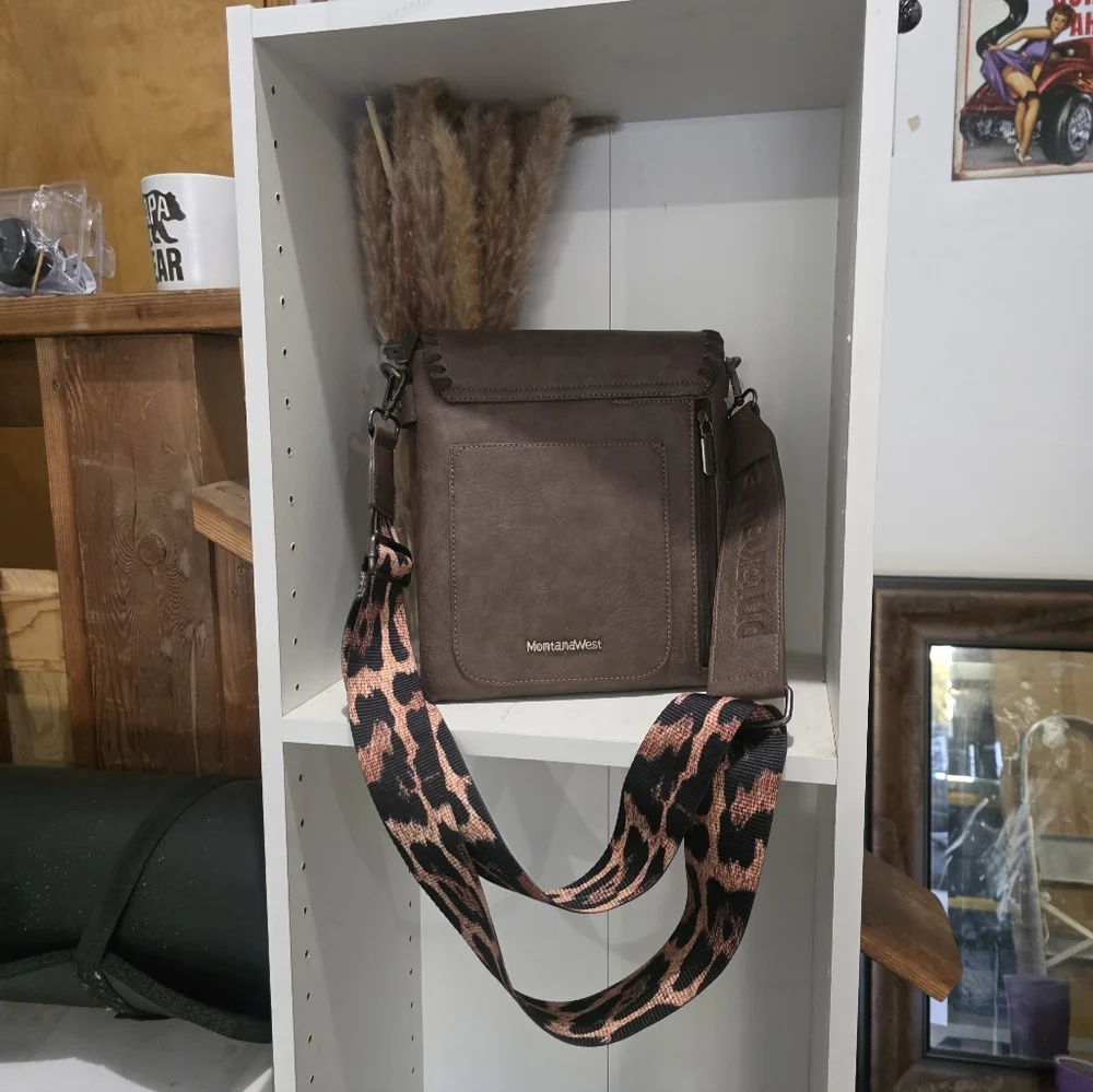 Montana West Brown Messenger Bag with Leopard Accent